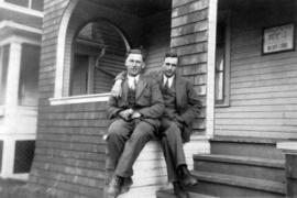 Two men on steps of a Lutheran Hospice