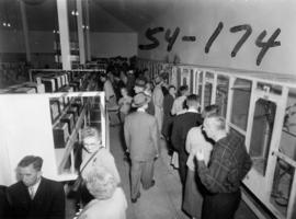 Crowd looking at entries in the caged birds competition