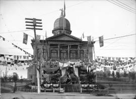 [Courthouse at Cambie and Hastings Streets, decorated for visit of Duke and Duchess of Cornwall a...