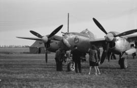 [An American P-38 "Lightning" fighter at airshow]