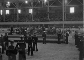 Vancouver Exhibition, Elks Day, Aug. 31 - Sep. 6, 1933 - Horseshow building [Sailors in front of ...