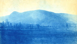 [View of mountains with large field in foreground]
