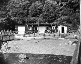 [Howe Sound Ferries Ltd. Dispatcher's Office and Coffee Shop building at unidentified beach]