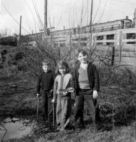 Three children near Old Mount Pleasant Beaver dam