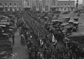 29th Battalion and Yukon Detachment [troops marching out from Union Depot]