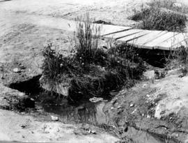 [Small wooden bridge over a ditch]