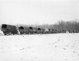 [Trucks on the Western Front wait at railhead for supplies]