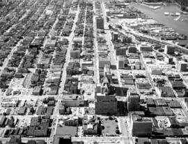 [Aerial view of Downtown looking west from Granville Street]