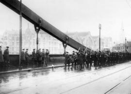 General Plumer takes the salute on the bridge at Cologne where the 1st Canadian Division crossed ...
