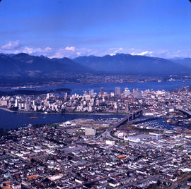 Aerial view of Vancouver : looking north west showing Arbutus Street to left, Burrard Street to r...