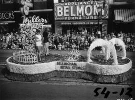 Bellingham retail stores float in 1954 P.N.E. Opening Day Parade
