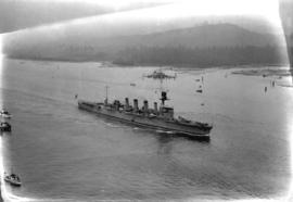 [H.M.S. "Adelaide" entering first narrows of Burrard Inlet]