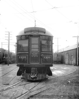 [Front view of interurban streetcar number 1309]