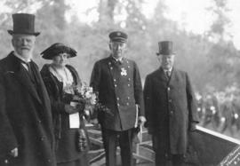 [Former Fire Chief J.H. Carlisle after receiving the King's Police Medal from His Honour W.C. Nic...