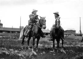 [Mayor Ambrose Bury of Edmonton on horseback with former Edmonton mayor Kenneth Blatchford]