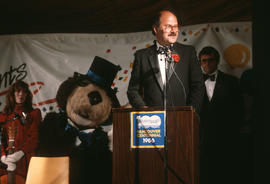 Mike Harcourt speaking at Vancouver's 99th birthday celebration at the Vancouver Museum