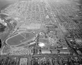 Aerial view of P.N.E. grounds and surrounding area