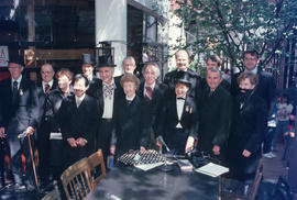 Group portrait of actors from reenactment of Vancouver's first City Council meeting at 12 Water S...