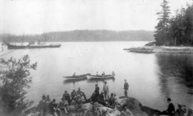 [S.S. "Cutch" and men on a picnic at Hermit Island]