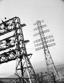 B.C. Electric sub-station and electric towers at Second Narrows Bridge