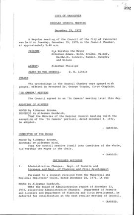 Council Meeting Minutes : Dec. 19, 1972