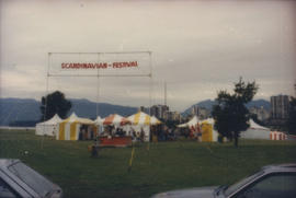 Scandinavian Festival sign and tents at Vanier Park