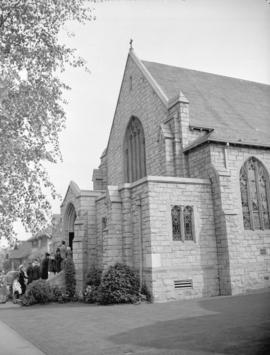 [People entering Canadian Memorial Chapel at 1806 West 15th Avenue for the] Mr. and Mrs. T.H. Lad...