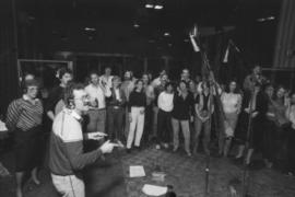 Group in recording studio at Griffiths Gibson Productions