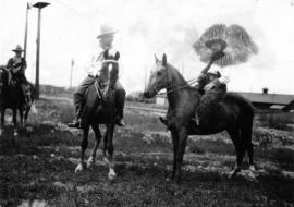 [Mayor Ambrose Bury of Edmonton and Mayor L.D. Taylor on horseback]