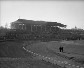 Canada Pacific Exhibition [Race track with a crowd in the grandstand]