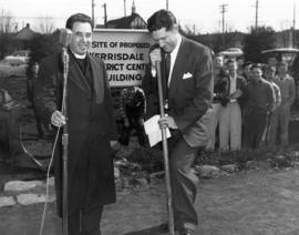 [Rev. Harry Lennox and Mr. W. R. Russell at sod-turning ceremony for the Kerrisdale Community Cen...