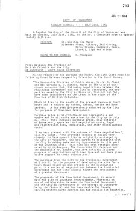 Council meeting minutes, Vol. 86 : July 21, 1964