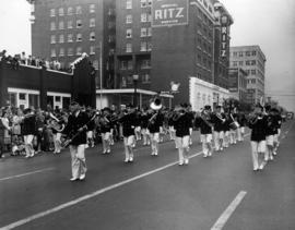 Marching band in 1949 P.N.E. Opening Day Parade