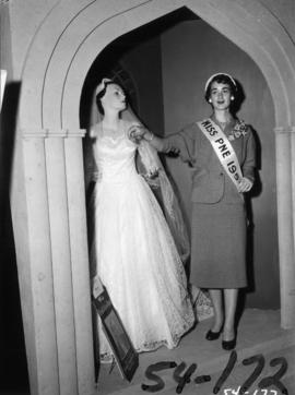 Nancy Hansen, Miss P.N.E., with Tracy's bridal dress display