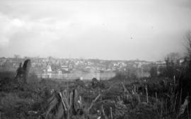 [View of the West End across False Creek from the Burrard Bridge site]