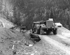 ["Caterpillar" equipment being used during the Hope-Princeton (Princeton-Hesley) Road c...