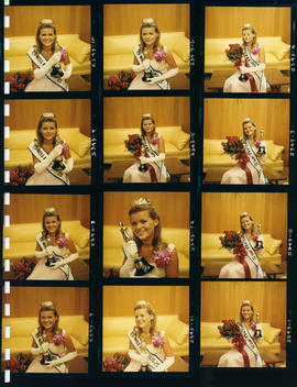 Miss P.N.E. 1970, Heather Kettleson, with flowers and trophy