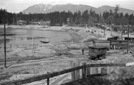[View of road and causeway construction for access to the Lions Gate Bridge]