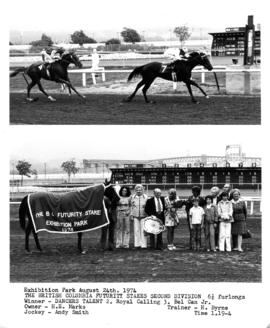 The British Columbia Futurity Stakes Second Division : [2 photographs of horse race and winner's ...