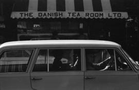 The Danish Tea Room and traffic across Robson Street