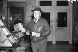 [Portrait of Richard Dowsett, witness at the Boland murder trial, in the lobby of the police stat...