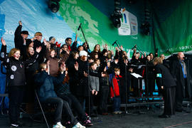 New Day 27 Oromocto's Community Celebration choir performs on stage  in New Brunswick.