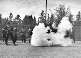 [The Hyak anvil battery is detonated for H.R.H. Queen Elizabeth and H.R.H. The Prince Philip Duke...