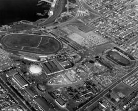Aerial view of P.N.E. grounds looking northeast