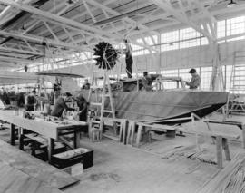 Boeing Aircraft Co. of Canada, flying boat production room showing construction of C204, "Th...