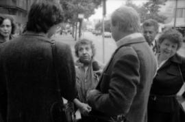 Theresa Galloway speaking to press at drinking fountain inauguration