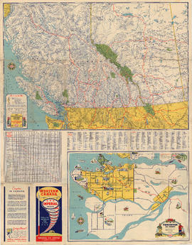 Road map of British Columbia and Alberta, illustrated map of Vancouver and vicinity, map cover, a...