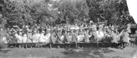 [Unidentified military men and women at a picnic]