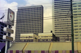 Strathcona/West End [High-rise buildings and sign for White Spot restaurant]