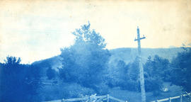 [White Mountains from Gorham N[ew] H[ampshire - with field and telegraph pole in foreground]